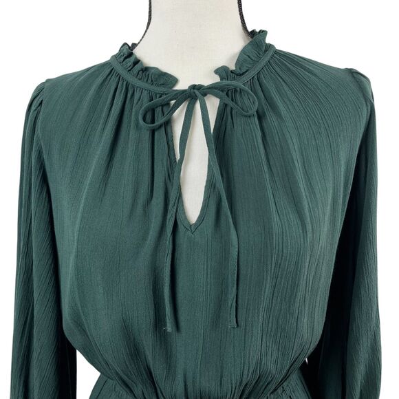 Knox Rose Women's Dress XS Green Tie Neck Tiered 3/4 Sleeve Boho Knee Length - Picture 3 of 11